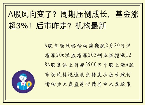 A股风向变了？周期压倒成长，基金涨超3%！后市咋走？机构最新